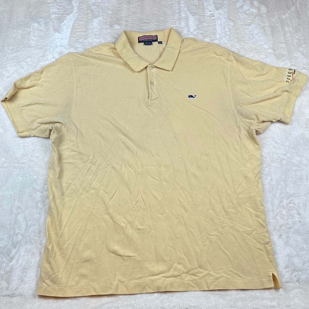 Vineyard Vines Men's Pale Yellow Polo with Navy Whale Verizon Embroidery